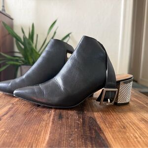 Calvin Klein Black Leather Slingback Mule with Silver Block Heel (size 6.5)